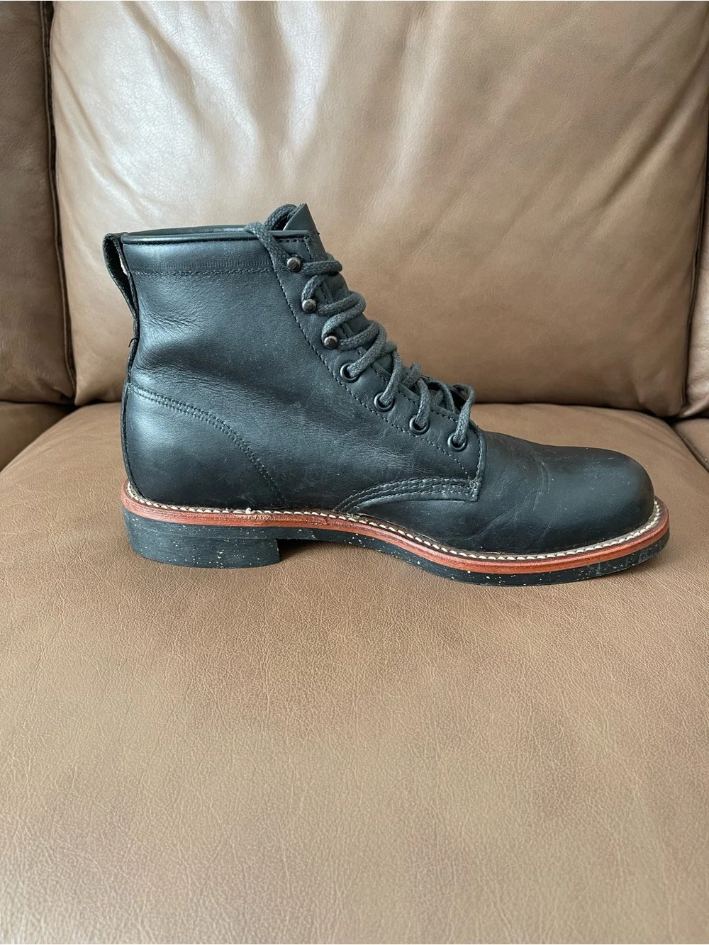 Chippewa Men's Black Leather Lace-Up Boots Size 8.5 D Black
